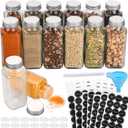 AOZITA 14 Pcs Glass Spice Jars with Spice Labels - 8oz Empty Square Spice Bottles - Shaker Lids and Airtight Metal Caps - Chalk Marker and Silicone Collapsible Funnel Included
