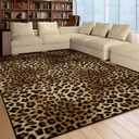 Leopard Rug 8x10 Large Living Room Area Rug Washable Non-Slip Leopard Print Bedroom Rug Modern Themed Indoor Carpet for Dining Room Foyer Apartment Den8x10ft,Brown
