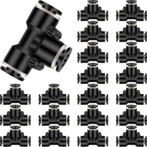 Boao 20 Pieces Push to Connect Tee Fittings Bulk Plastic Pneumatic Quick Push to Connect Fittings 3 Way Tee Shaped Tube Connectors Air Line Adapter(1/4 Inch)