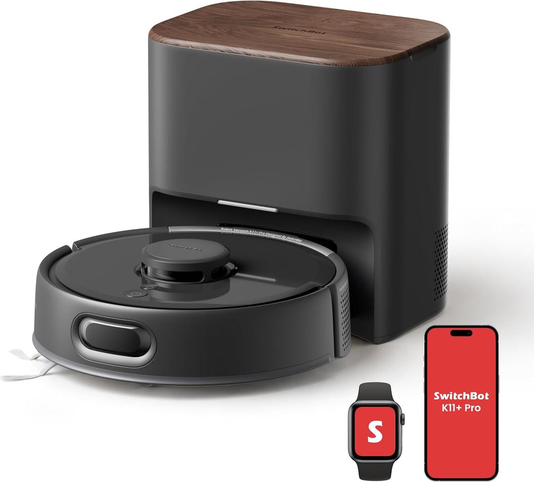 SwitchBot K11+ Pro Robot Vacuum and Mop, 12000Pa Suction, 90-Day Self-Emptying, 3.6-Inch Ultra-Compact, LDS Navigation, Anti-Tangle for Pet Hair, Matter Support for Alexa, Google, Apple Home, Black