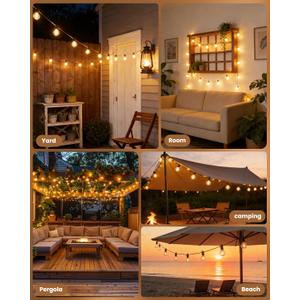 Brightown Outdoor String Lights, 29FT G40 LED IP65 Waterproof Patio Lights
12 Shatterproof Edison Bulbs, Plug-In, Dimmable, Connectable, Hanging Light for Backyard Porch Party Decor, Warm White