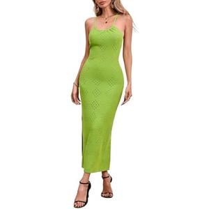 Fisoew Womens Crochet Swimsuit Cover Up Sleeveless Halter Neck Sexy Bodycon Backless Summer Knit Beach Vacation Maxi Dress, S
