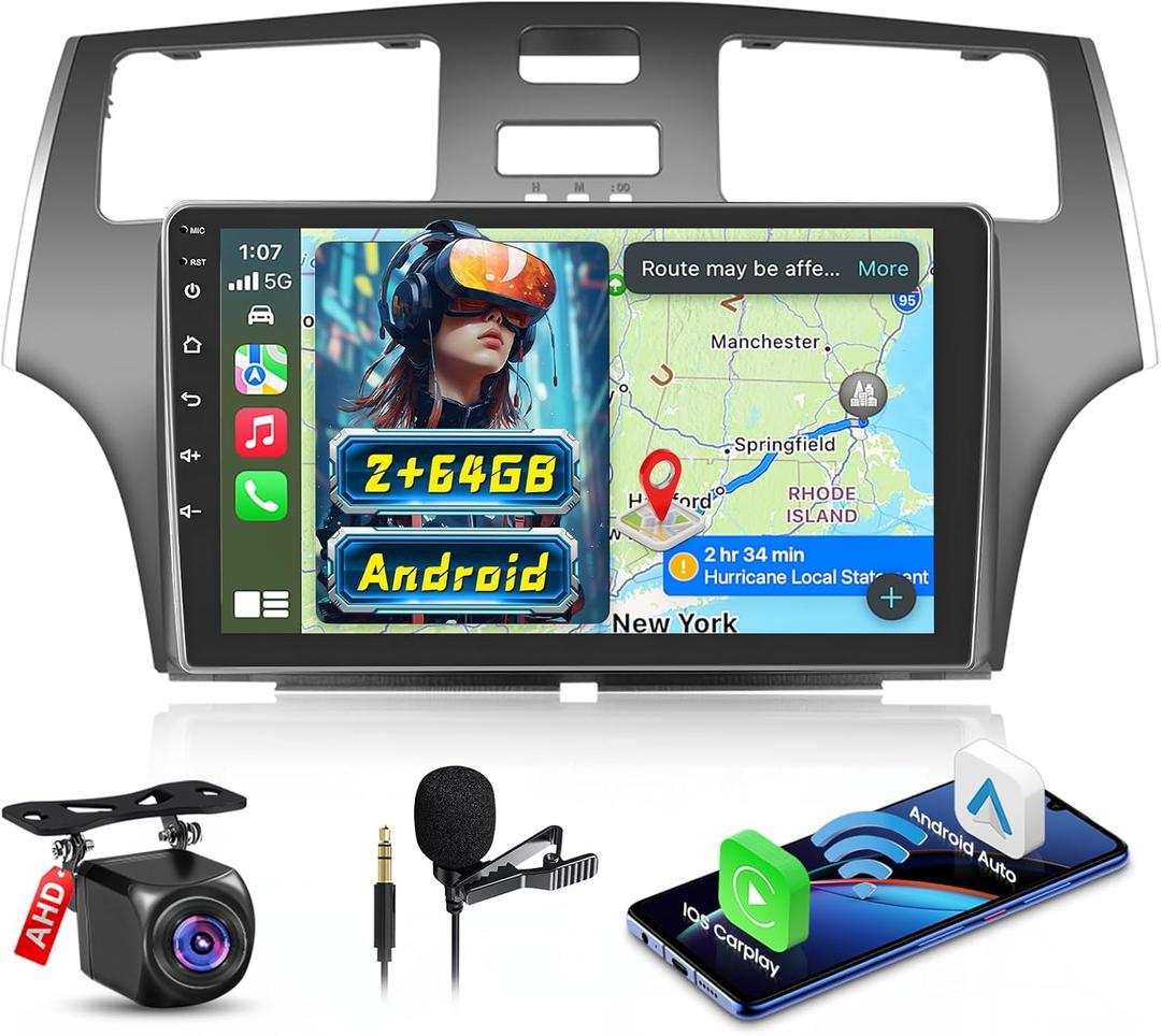 [2+64GB] Car Stereo for Lexus ES 2001 2002 2003 2004 2005 ES250/300/330 with Wireless CarPlay Android Auto, 9 Inch HD Touchscreen with WiFi GPS Bluetooth FM/RDS Radio SWC Backup Camera MIC