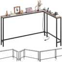 Narrow Console Table with Outlets, 78.7" Sofa Table Narrow Long, L Shaped Behind Couch Entryway Table with Charging Station, for Living Room, Hallway, 3 Assembly Options, Greige