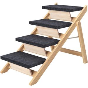 Pet Stairs/Steps, Large Dogs Steps for High Beds, Sofa, Couch, Car, 2-in-1 Foldable Wood Dog Ramp with Non-Slip Pads, Safety, Durable Portable Dog/Cat Ladder Up to 110 lbs, 4 Steps