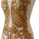 Zbroh 1PCS Handmade Shining Rhinestones Lace Applique Handsewing Beads Patches Trimming Weddings Evening Party Prom Dresses Accessories 15X22in (Champagne)