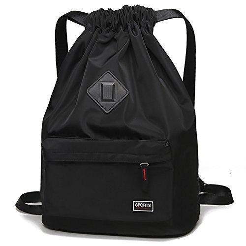Peicees Waterproof Drawstring Sport Bag Lightweight Sack pack Backpack for Men and Women(Black)