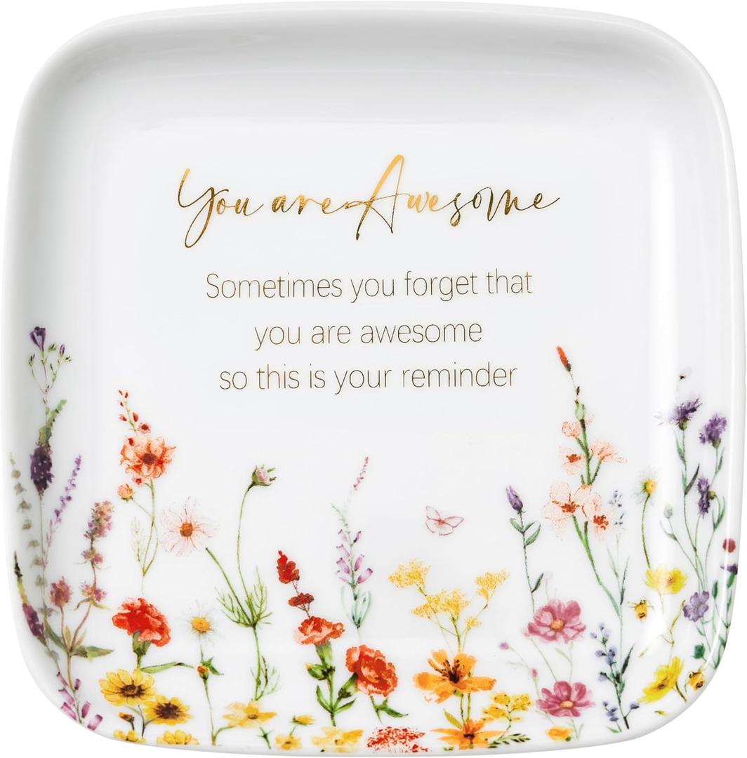 Crisky You are Awesome Jewelry Ring Dish for Women Birthday Gifts Encouragement Gift, Inspirational Gifts Friendship Trinket Tray for Her Sisters Daughters Friend Cowoker Mom Aunt Female 4.5"