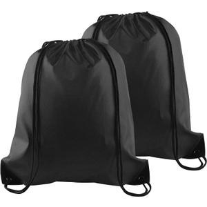 KUUQA 2 Pcs Drawstring Backpack Bags Sports Cinch Sack String Backpack Storage Bags for School Gym Traveling (Black)