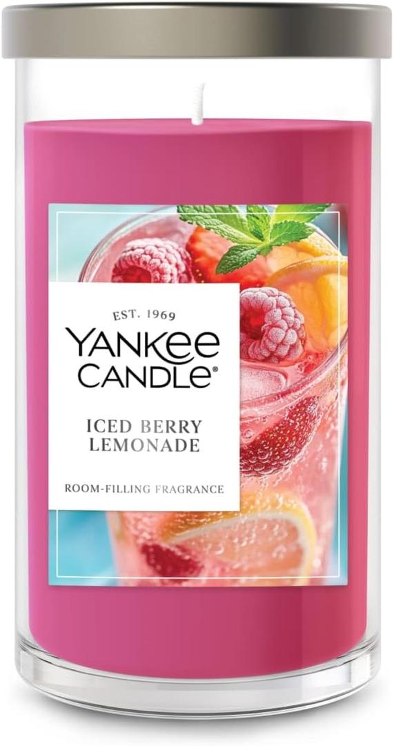 Yankee Candle Medium Pillar Scented Candle with up to 115 Hour Burn Time, Premium Plant Wax Blend for Consistent Burn, 14.25 oz Pillar Candle with Room Filling Fragrance, Iced Berry Lemonade