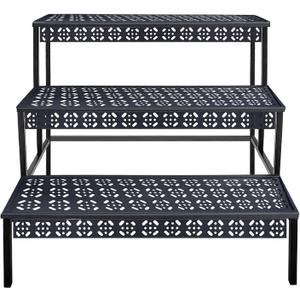 3 Tiers Metal Plant Stand,Rectangular Ladder Flower Pots Outdoor, Indoor Plant Display Rack, Heavy Duty Utility Storage Organizer for Home Garden Patio Balcony, Stair Style (Black)