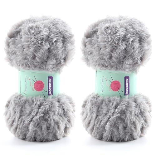1 Skeins Soft Chunky Fluffy Fuzzy Faux Fur Yarn for Crocheting - Eyelash Furry Yarn for Knitting Blankets, Scarves and Sweaters, 3.5 Oz/75 Yards Per Roll(Dark Grey)