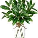 Artificial Eucalyptus Stems in Glass Vase with Faux Water, 13.8" Faux Plants Indoor Small Desk Plant, Silk Greenery Artificial Plants Indoor for Home Office Farmhouse Wedding Centerpiece Table Dcor, Green Eucalyptus Leaves