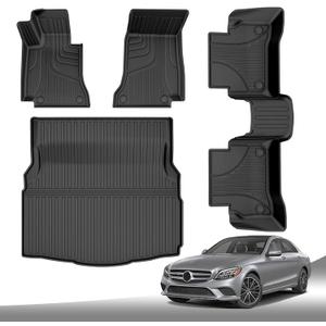 All Weather Floor Mats Compatible with Mercedes-Benz C Class Sedan C300 2015-2021, AOMSAZTO Custom Fit Rubber Cargo Mat 1st and 2nd Row Floor Liners & Trunk Mat Black (Only for Sedan)