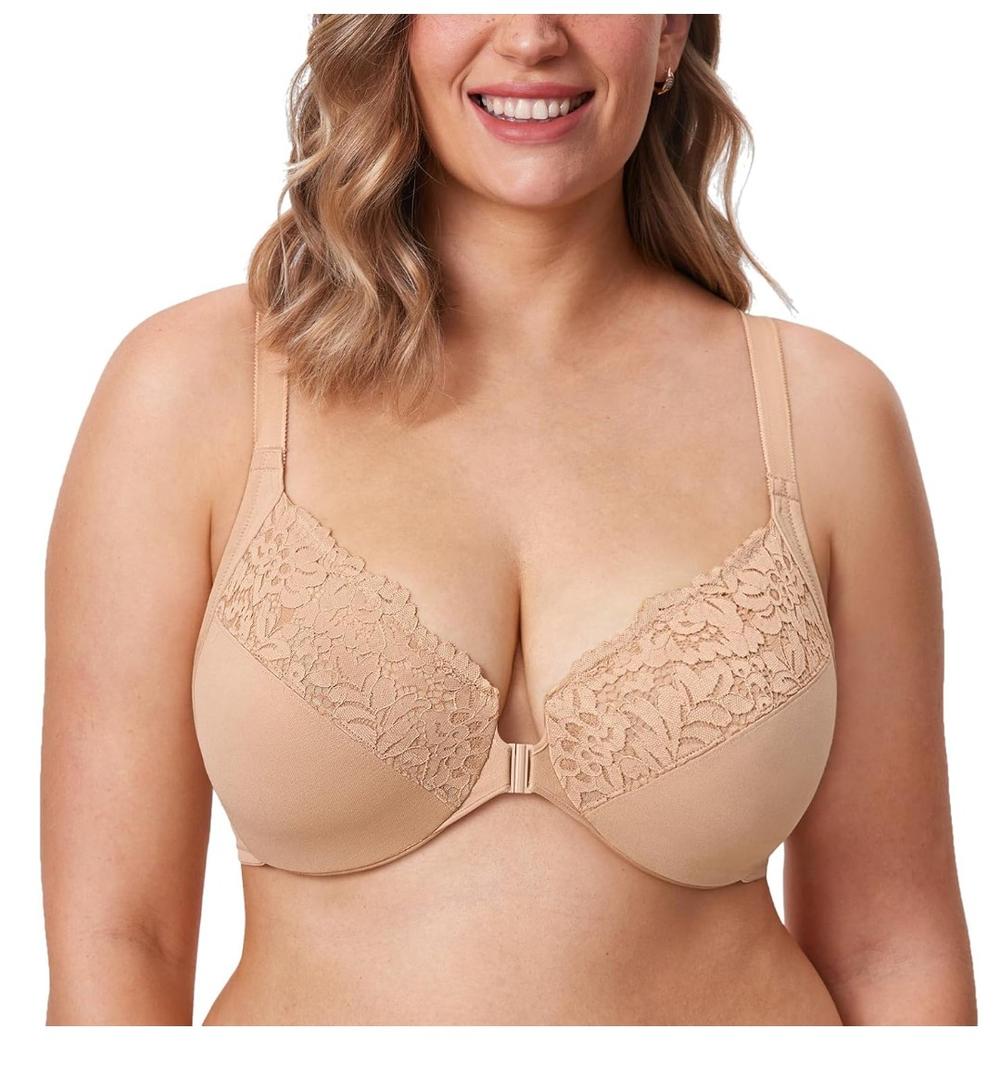 DELIMIRA Women's Front Closure Plus Size Full Coverage Lace Underwire Racerback size 46 B
