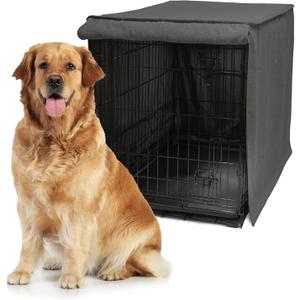 Friends Forever Metal Dog Crate Cover 42 inch w/Light Blocking Protective Curtain, Dog Cage Cover w/Roller Shades, Machine Washable, Trucker Black