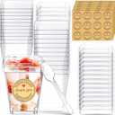Sieral 100 Pack 5 oz Plastic Dessert Cups with Lids Spoons Stickers, Mini Clear Yogurt Parfait Cups Clear Appetizer Container for Fruit Pudding Ice Cream Shooter Party Wedding Summer(Square)