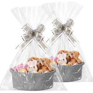 Colingmill 2 Pack Empty Gift Basket with Handles with Gift Bags Ribbons Woven Baskets Storage Empty Chest Box for Birthday Shower Day or Summer Wedding Presents Package(Mix Gray)