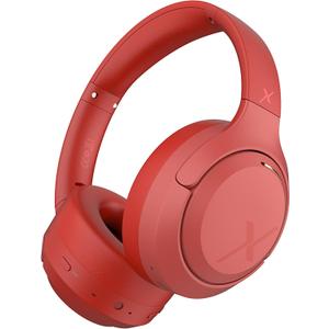 Riwbox Hybrid Active Noise Cancelling Headphones, Wireless Over Ear Bluetooth Headset, 60H Playtime, HighFidelity, Foldable, Comfort&Immersion for Work/Commuting (Red)