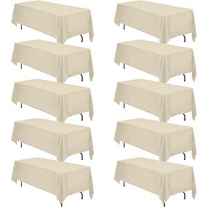 BRILLMAX 10 Pack Beige Tablecloths 70 x 120 Inch for 6ft & 8ft Rectangle Tables - 150 GSM Polyester Fabric, Universal Fit, Water, Stain & Wrinkle Resistant Cloth Cover for Wedding Reception Banquet