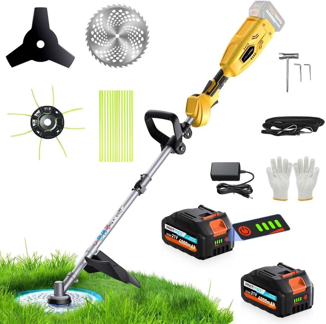 3 in 1 Electric Weed Wacker, 21V 10" Cordless String Trimmer with Fast Charger, 4000mAh Cordless Weed Wacker, Electric Weed Trimmer for Lawn & Garden & Yard (2 Batteries Included)