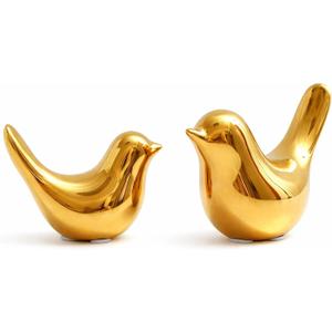 2 Pcs Ceramic Small Bird Figurines Modern Animal Statues for Home Room Decor and Bedroom Decor and Bookshelf Display (Gold)
