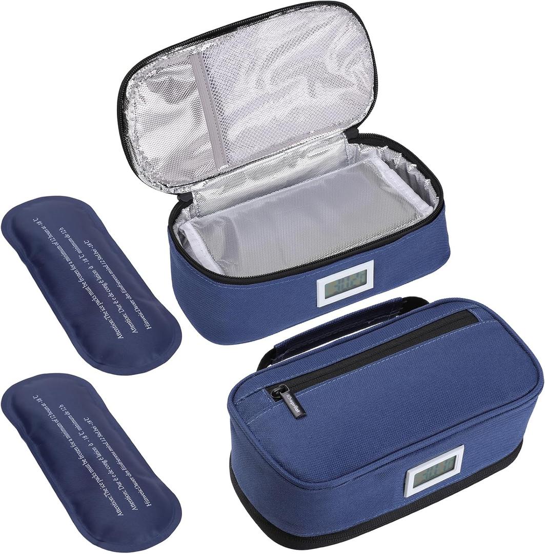 Insulin Cooler Travel Case with 2 x 90g TSA Approved Ice Packs  Insulated Diabetic Medication Bag for Insulin Pens & Supplies  Compact & Waterproof for Daily Use & Travel (8.6"*4.9"*3.2", Blue)