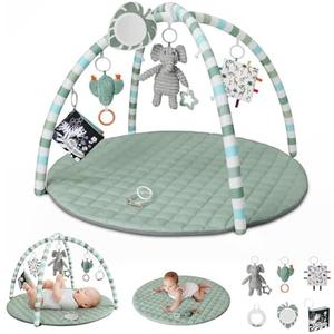 Blissful Diary Baby Play Gym Mat, Tummy Time Mat with 6 Detachable Toys for Stage-Based Sensory & Motor Skill Development, Baby Activity Mat Easy to Install & Clean, Baby Essentials Gift, Sage Green