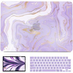B BELK Compatible with MacBook Air 13 inch Case 2026 2025 2024 2023 2022 M4 M3 M2 A3240 A3113 A2681,Plastic Hard Shell+Keyboard Cover+Screen Protector for MacBook Air 13.6 inch Case,Purple Gold Marble