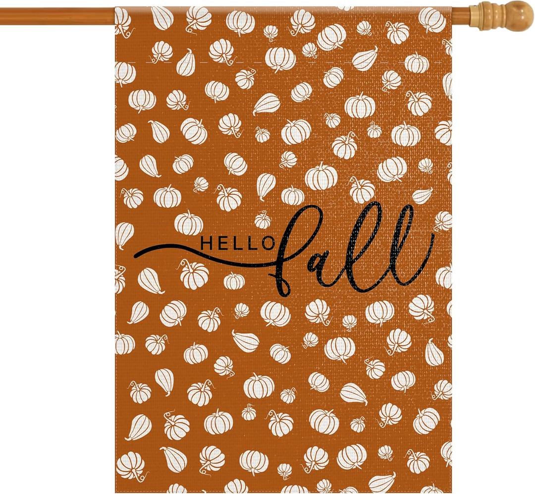 Fall Garden Yard Flag 28 x 40 Inch Outside Double Sided Burlap Pumpkin Welcome Flag Farmhouse Holiday Patio Lawn House Outdoor Decorations (Brown)