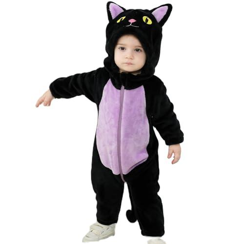 Dcohmch Toddler Baby Black Cat Costume Cute Hooded Jumpsuit Zipper Snowsuit Infant Boy Girl Warm Winter Clothes 0-3T (Black, 3-4 t)