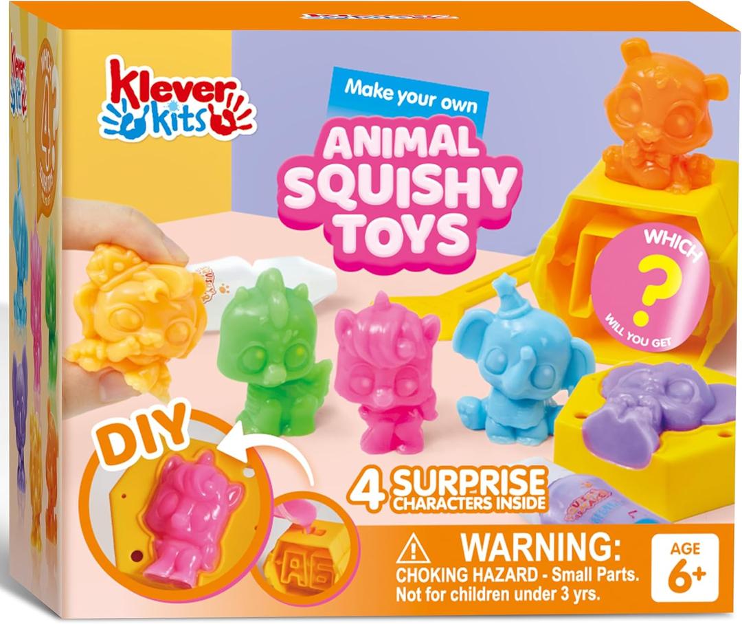 Klever Kits Squishy Toys, DIY Squishy Animal Making Kit, Mystery Box with 4 Surprise Characters Inside, Arts and Crafts, Kids Craft for Kids Ages 6+ by JOVA (Small)