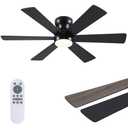 Asyko 46" Low Profile Ceiling Fan with Light and Remote Control,Black Modern Flush Mount Ceiling Fan with Lights for Bedroom, Reversible, Dimmable, Noiseless