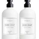 Vine Creations White Glass Soap Dispenser, 2 Pack Kitchen Soap Dispenser Set with Stainless Steel Pump, 16 oz Dish Soap and Hand Soap Dispensers for Bathroom with Waterproof Labels (Matte White Bottle / Matte Black Pump)