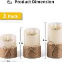 AKU TONPA Flameless Candles Battery Operated Pillar Real Wax Electric LED Candle Gift Set with Remote Control and Timer, 4" 5" 6" Pack of 3 (Ivory Wax with Hemp Rope)