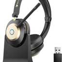 Earbay Bluetooth Headset, Wireless Headset with Microphone for PC, Wireless Headphones with Mic Noise Cancelling/Mute/Charging Dock/USB Dongle, 45hrs Dual Connect Computer Phones Teams Skype Zoom (ATS V5.3)