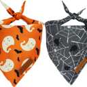 Realeaf Halloween Dog Bandanas 2 Pack, Reversible Orange Gray Pet Scarf for Boy and Girl, Premium Durable Fabric, Holiday Bandana for Small Medium Dogs (Halloween, Small)