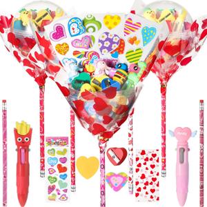 Glenmal Valentines Day Gifts for Teacher 24 Pack Giant Lollipop-shaped Stationery Set with Pencils Stickers Erasers 4-in-1 Pen Notepads Sharpener for Classroom Valentines Exchange School Party Favors