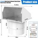 10 Inch Hood Wall Vent Exhaust Vent Dryer Vent Cover Outside Galvanized Steel for Kitchen Range Hood HVAC Dryer Duct,White
