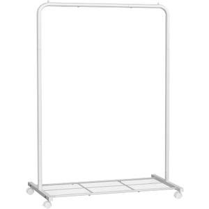 SONGMICS Clothes Rack with Wheels, Clothing Rack for Hanging Clothes, 25.4 mm Metal Garment Rack with Dense Mesh Storage Shelf, 110 lb Load Capacity, 2 Brakes, Cloud White UHSR025W01