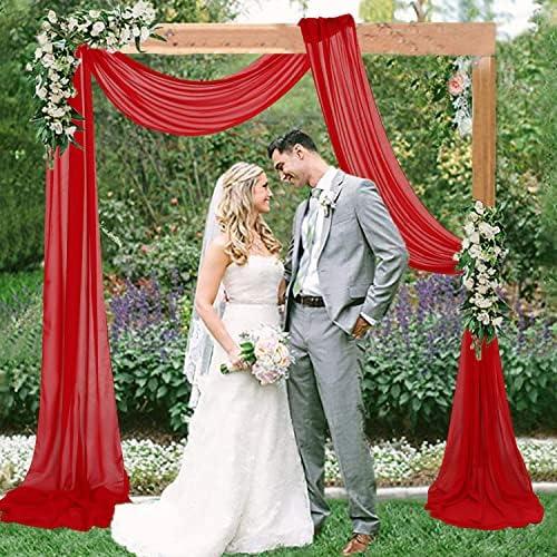FUHSY Wedding Arch Drapes Red Wedding Arch Draping Fabric 20FT 1 Panel Chiffon Fabrc Curtain Archway Backdrop Tent Ceiling Drapes for Parties Sheer Drapery Curtains for Ceremony Reception Stage Decor