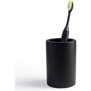 Matte Black Resin Bathroom Tumbler Cup - Matte Black Toothbrush Holder, 4x2.75 Inch, 12oz Capacity, Minimalist Vanity Countertop Organizer (Black)