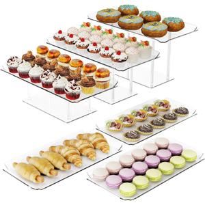 6 Pack Dessert Table Display Set, Clear Acrylic Dessert Display Stands with 3 Pack Dessert Tray Platters Buffet Risers for Pastry Food Fruit Candy Treat for Wedding Birthday Party
