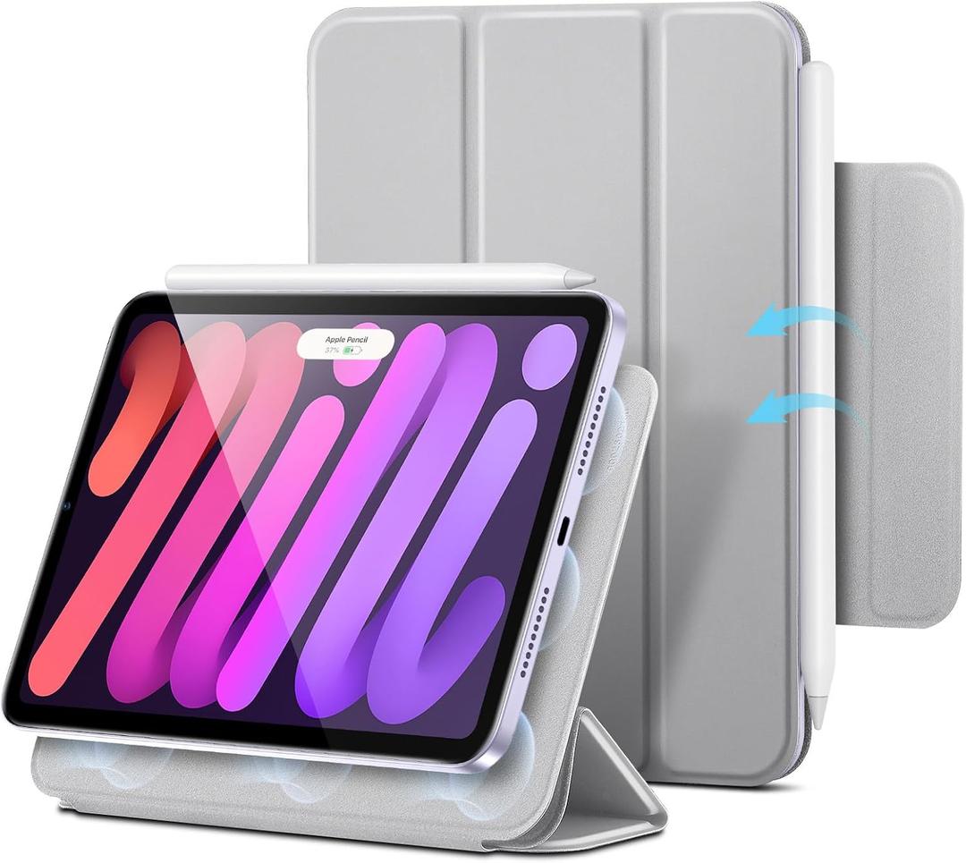 ESR for iPad mini 7 A17 Pro Case, iPad mini 7th/6th Generation Case (2024/2021), Slim Trifold Two-Way Stand, Powerful Magnetic Attachment, Durable Protection, Supports Pencil Pro&Pencil(USB-C), Grey