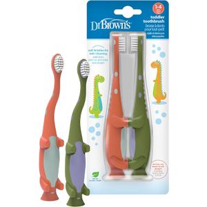 Dr. Brown's Baby and Toddler Toothbrush, Green and Orange Dinosaur 2-Pack, 1-4 Years