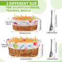 Ziliny 2 Set 11" 12" Wicker Bread Basket for Serving Large Woven Bread Baskets with Removable Liner and Cover Tongs for Fruit Picnic Party Housewarming Gift(Natural with Easter Egg Cover)