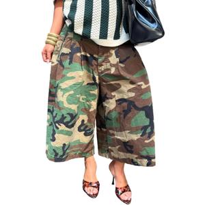 Unybwonn Women Baggy Cargo Jeans Camo Army Fatigue Wide Leg Harem Cropped Denim Pants Camouflage Jean Trousers (XL)