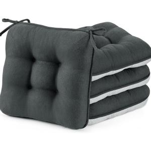 BETU Chair Cushions for Dining Chairs Set of 4,3.5" Thick Kitchen Table Chair Pads with Ties,Non Slip Backing and Covers, Seat Cushion for Dining Room,Bar,Patio Chairs,15.5"X15.5"X3.5",Dark Grey