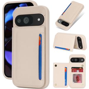 iCoverCase Compatible with Google Pixel 9/9 Pro Case with Card Holder, Wallet Phone Case for Women Men [RFID Blocking] PU Leather Protective Wallet Case for Pixel 9/9 Pro (Beige)