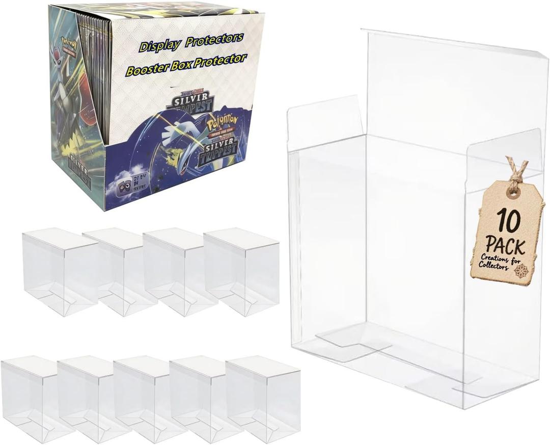10 Pack Booster Box Case Protector - Booster Box Display Case - 0.5mm Thick Crystal Clear PET Plastic Stackable Display Case for Booster & Collectibles